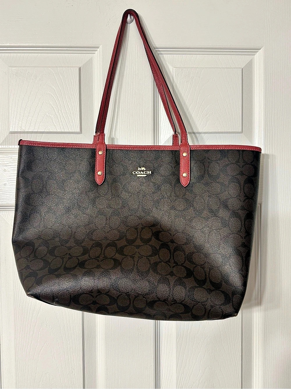 Coach Reversible City Tote in Signature Canvas Brown & Pink